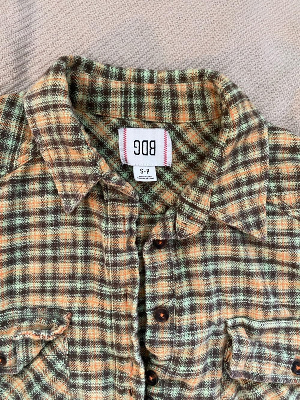 BDG Green and Tan Plaid Flannel Shirt